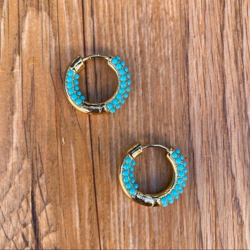 Zara Turquoise Pavé Huggy Hoop Earrings - Picture 3 of 6